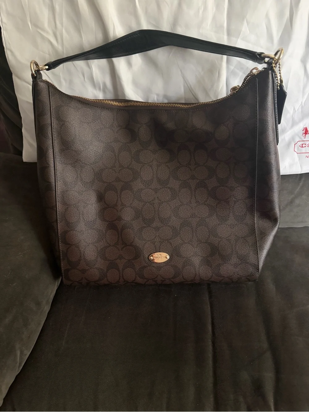 Coach Dark Brown Signature Canvas Shoulder Bag